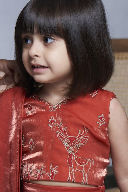 Shop Vivedkids Brown Crepe Sequins Frilled Hem Lehenga Saree With Embroidered Blouse Online at Aza Fashions Shop_Vivedkids_Brown Crepe Sequins Frilled Hem Lehenga Saree With Embroidered Blouse _Online_at_Aza_Fashions