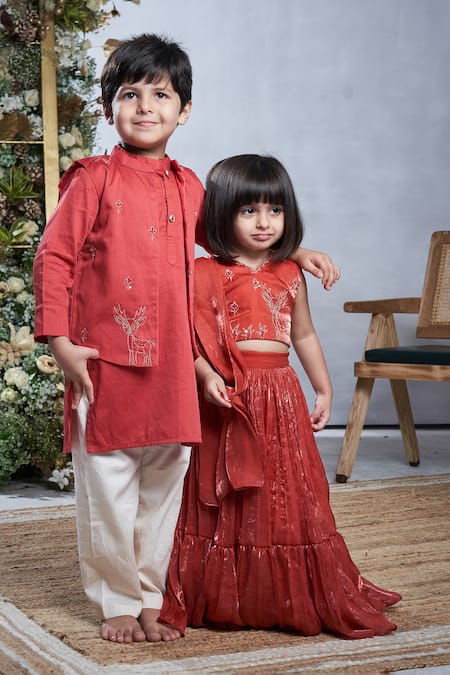 Vivedkids Brown Crepe Sequins Frilled Hem Lehenga Saree With Embroidered Blouse at Aza Fashions Vivedkids_Brown Crepe Sequins Frilled Hem Lehenga Saree With Embroidered Blouse _at_Aza_Fashions