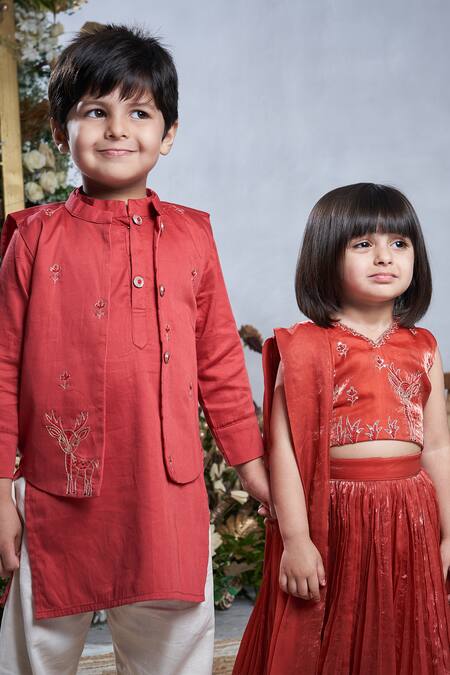 Buy Vivedkids Brown Crepe Sequins Frilled Hem Lehenga Saree With Embroidered Blouse Buy_Vivedkids_Brown Crepe Sequins Frilled Hem Lehenga Saree With Embroidered Blouse