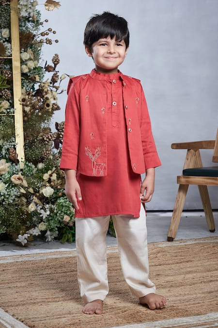 Vivedkids Deer Embroidered Bundi Kurta Set 