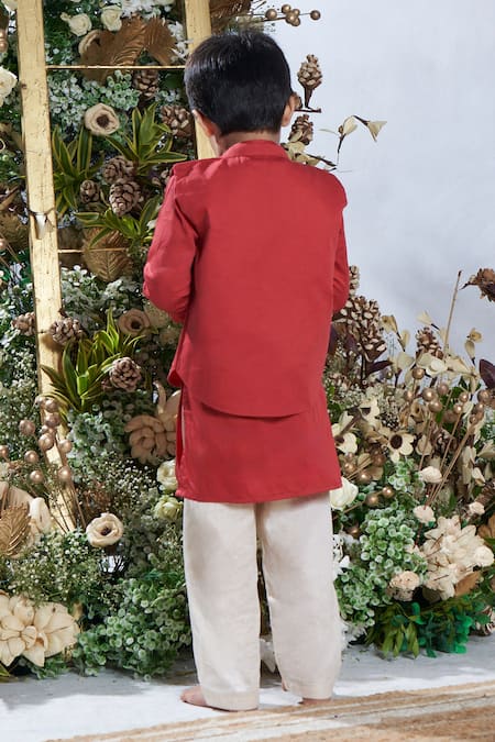 Vivedkids Deer Embroidered Brown Bundi Kurta Set 