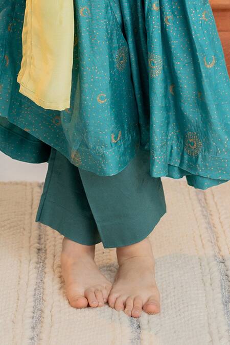 Buy_MR Brat_Blue Muslin, Cotton Embroidery Moon Print Anarkali And Pant Set _Online_at_Aza_Fashions