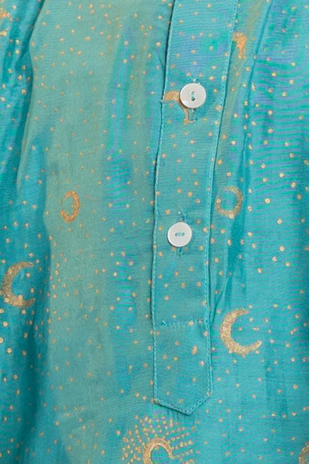 Shop MR Brat Blue Muslin, Cotton Embroidery Moon Print Straight Kurta With Pant Online at Aza Fashions Shop_MR Brat_Blue Muslin, Cotton Embroidery Moon Print Straight Kurta With Pant _Online_at_Aza_Fashions