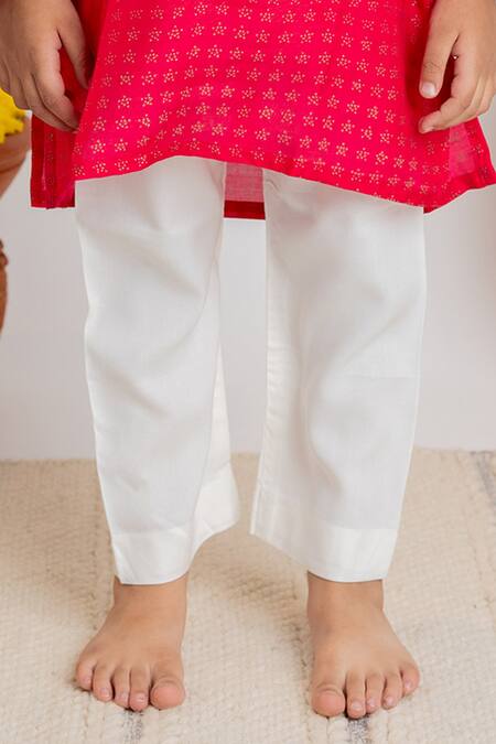 Buy MR Brat Pink Muslin, Cotton Embroidery Star Dot Print Kurta With Pant Online at Aza Fashions Buy_MR Brat_Pink Muslin, Cotton Embroidery Star Dot Print Kurta With Pant _Online_at_Aza_Fashions