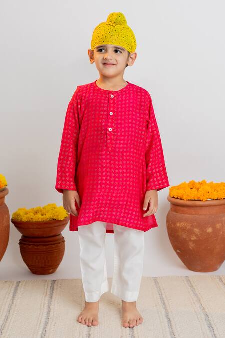 Buy MR Brat Pink Muslin, Cotton Embroidery Star Dot Print Kurta With Pant Buy_MR Brat_Pink Muslin, Cotton Embroidery Star Dot Print Kurta With Pant