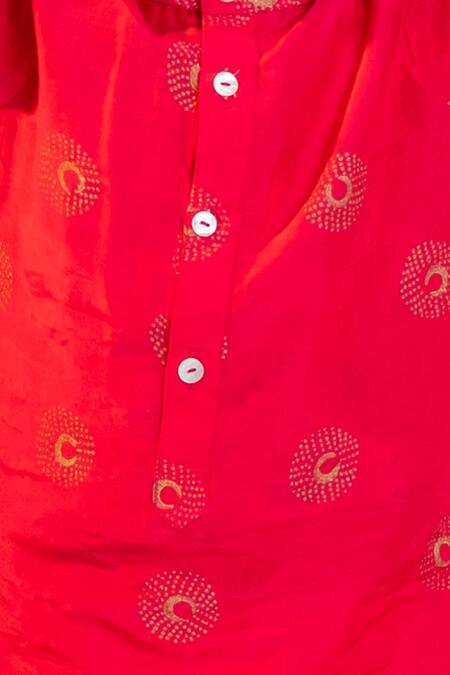 MR Brat_Pink Muslin, Cotton Embroidery Moon And Dot Print Kurta With Pant _Online_at_Aza_Fashions