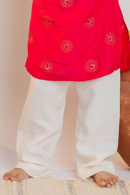 Buy_MR Brat_Pink Muslin, Cotton Embroidery Moon And Dot Print Kurta With Pant _Online_at_Aza_Fashions