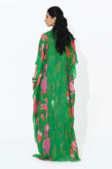 Rishi and Vibhuti Kaira Tassel Applique Cape & Floral Print Flared Pant Set 