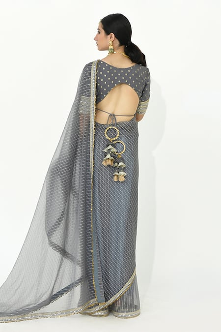 Rishi and Vibhuti Sanjh Trellis Pattern Saree With Blouse 