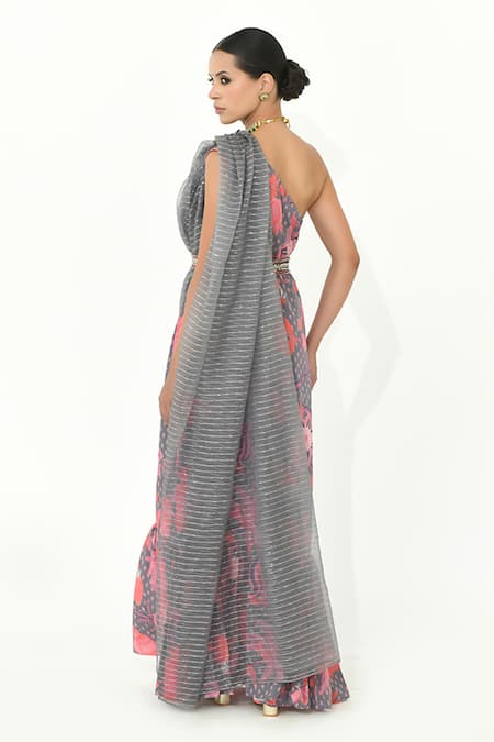 Rishi and Vibhuti Sassy Flower Bloom Print Dress & Dupatta Set 