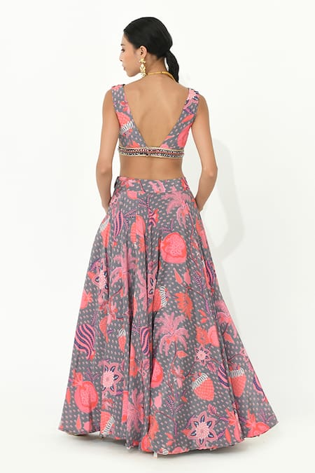 Rishi and Vibhuti Yezzy Grapefruit Print Lehenga With Blouse 