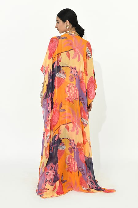 Rishi and Vibhuti Jal Pari Floral Print Cape Mermaid Skirt Set 