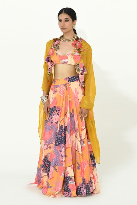 Rishi and Vibhuti Iris Ishq Botanical Print Lehenga Set 