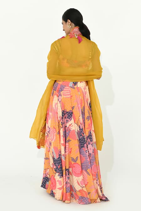 Rishi and Vibhuti Iris Ishq Botanical Print Lehenga Set 