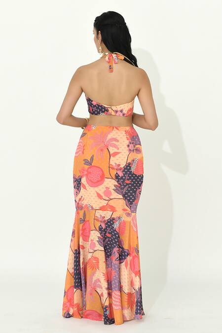 Shop_Rishi and Vibhuti_Multi Color Organza, Crepe Dilruba Floral Cutwork Embellished Cape Skirt Set _Online_at_Aza_Fashions