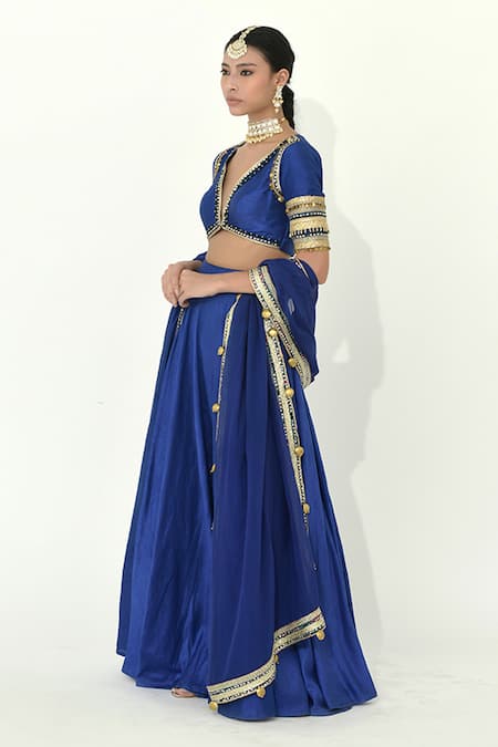 Buy Rishi and Vibhuti Blue Silk Mirrors, Beads, Sequins Starlit Shimmer Work Blouse Lehenga Set Online at Aza Fashions Buy_Rishi and Vibhuti_Blue Silk Mirrors, Beads, Sequins Starlit Shimmer Work Blouse Lehenga Set _Online_at_Aza_Fashions