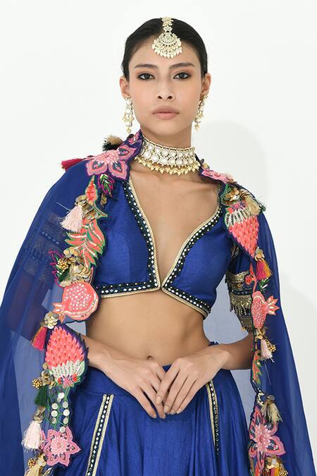 Rishi and Vibhuti Blue Silk, Chiffon Embroidery, Mirrors, Zari Starstruck Shine Raw Lehenga Set Online at Aza Fashions Rishi and Vibhuti_Blue Silk, Chiffon Embroidery, Mirrors, Zari Starstruck Shine Raw Lehenga Set _Online_at_Aza_Fashions