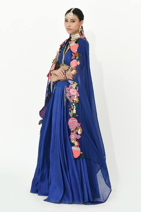 Buy Rishi and Vibhuti Blue Silk, Chiffon Embroidery, Mirrors, Zari Starstruck Shine Raw Lehenga Set Online at Aza Fashions Buy_Rishi and Vibhuti_Blue Silk, Chiffon Embroidery, Mirrors, Zari Starstruck Shine Raw Lehenga Set _Online_at_Aza_Fashions