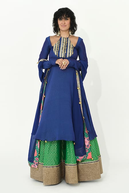 Rishi and Vibhuti Indie Mirror Embroidered Anarkali Skirt Set 