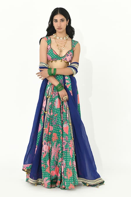 Rishi and Vibhuti Boho Florette Print Lehenga Set 