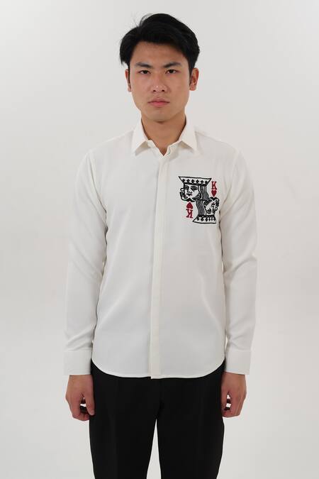 Shop_House Of Koa_White Crepe Embroidered Thread His Majesty Shirt _Online_at_Aza_Fashions