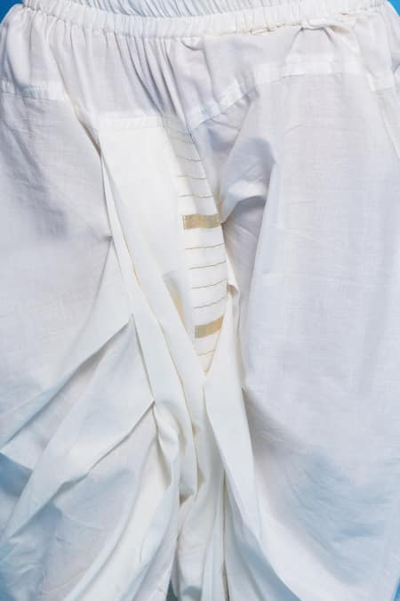 Little Bansi_Cream Cotton, Silk Embroidery Floral Bundi Kurta Set _at_Aza_Fashions