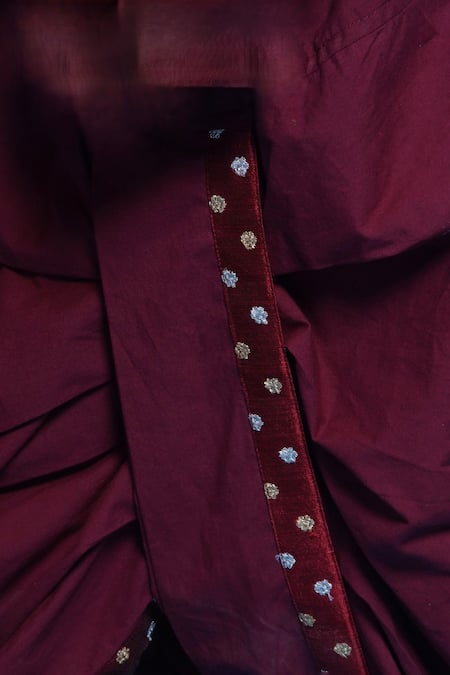 Little Bansi_Maroon Silk, Cotton Embroidery Flower Sherwani With Dhoti Pant _at_Aza_Fashions