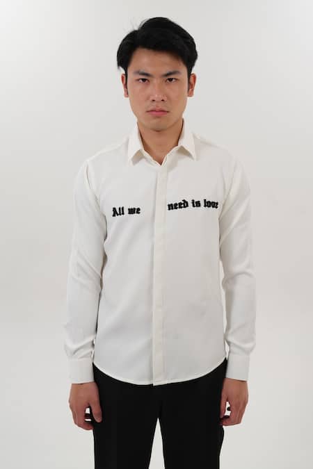 Shop_House Of Koa_White Crepe Embroidered Thread Love Note Shirt _Online_at_Aza_Fashions