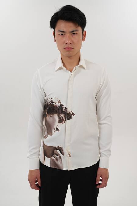 Buy House Of Koa White Crepe Staue Of David Print Shirt Online at Aza Fashions Buy_House Of Koa_White Crepe Staue Of David Print Shirt _Online_at_Aza_Fashions