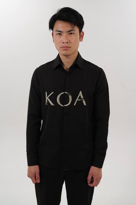 House Of Koa Black Crepe Embroidered Logo Shirt Online at Aza Fashions House Of Koa_Black Crepe Embroidered Logo Shirt _Online_at_Aza_Fashions