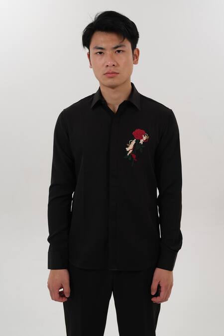 Shop House Of Koa Black Crepe Embroidered Thread Classic Romance Shirt Online at Aza Fashions Shop_House Of Koa_Black Crepe Embroidered Thread Classic Romance Shirt _Online_at_Aza_Fashions