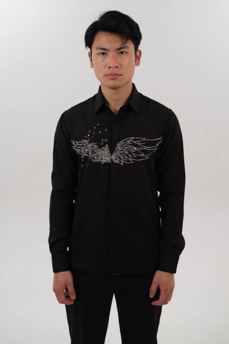 Buy_House Of Koa_Black Crepe Embroidered Bead Wings Of Time Glassbead Shirt _Online_at_Aza_Fashions