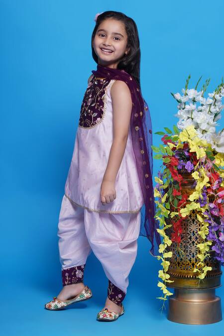 Buy Little Bansi Purple Chanderi Silk, Cotton, Net Embroidery Floral Kurta Salwar Set Online at Aza Fashions Buy_Little Bansi_Purple Chanderi Silk, Cotton, Net Embroidery Floral Kurta Salwar Set _Online_at_Aza_Fashions