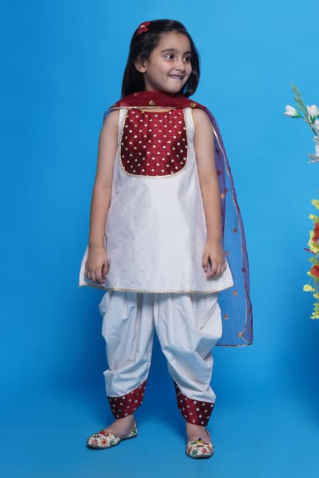 Buy Little Bansi Cream Chanderi Silk, Cotton, Net Embroidery Mini Floral Kurta Salwar Set Buy_Little Bansi_Cream Chanderi Silk, Cotton, Net Embroidery Mini Floral Kurta Salwar Set