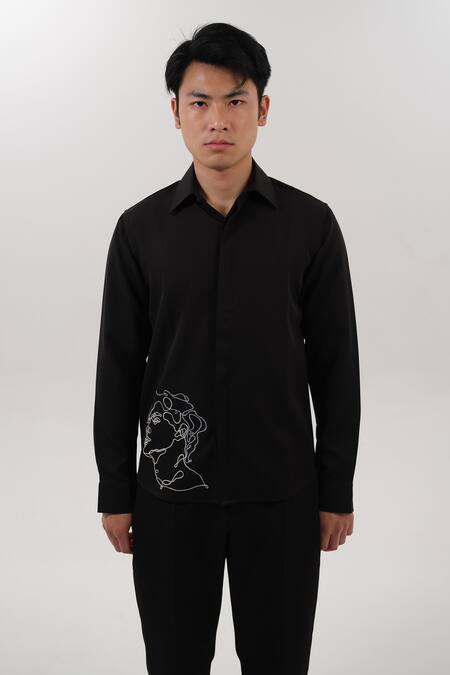 Shop House Of Koa Black Crepe Embroidered Thread Masterpiece Shirt Online at Aza Fashions Shop_House Of Koa_Black Crepe Embroidered Thread Masterpiece Shirt _Online_at_Aza_Fashions