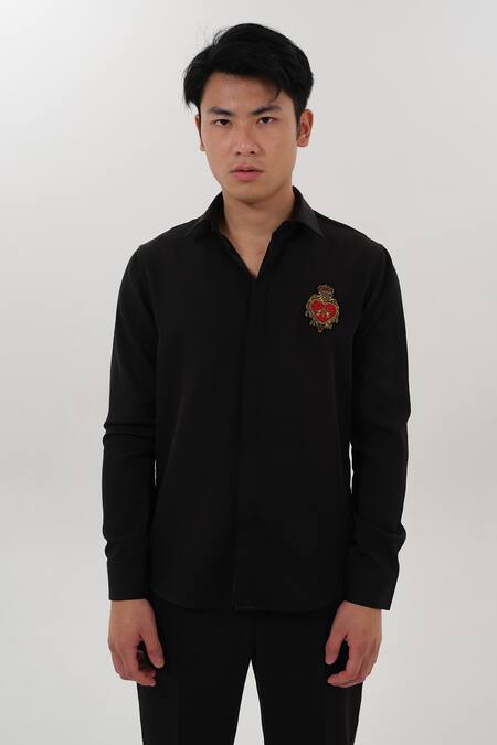 Shop House Of Koa Black Crepe Embroidered Thread Timeless Love Shirt Online at Aza Fashions Shop_House Of Koa_Black Crepe Embroidered Thread Timeless Love Shirt _Online_at_Aza_Fashions
