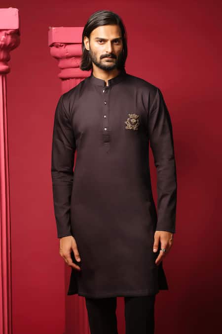 Amrit Dawani_Black Cotton , Modal, Polyester, Regal Elegance Kurta Set With Stole _Online_at_Aza_Fashions