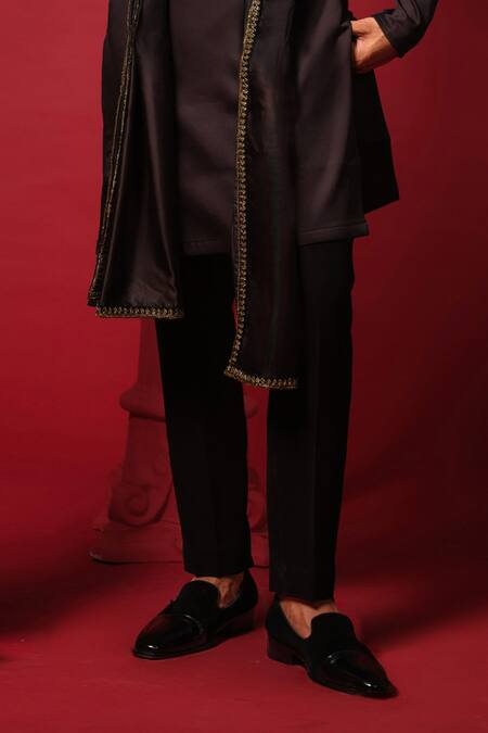 Buy_Amrit Dawani_Black Cotton , Modal, Polyester, Regal Elegance Kurta Set With Stole _Online_at_Aza_Fashions
