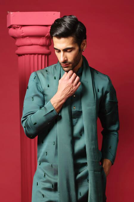 Buy Amrit Dawani Green Modal, Silk, Polyester, Satin Embroidery Salli Kurta Set With Stole Online at Aza Fashions Buy_Amrit Dawani_Green Modal, Silk, Polyester, Satin Embroidery Salli Kurta Set With Stole _Online_at_Aza_Fashions