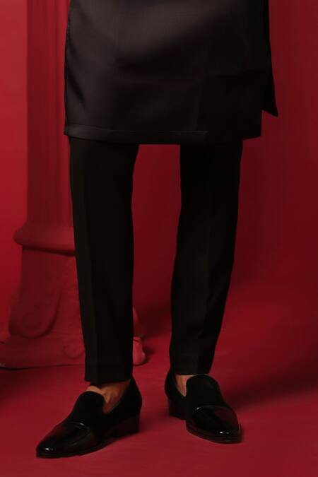 Shop_Amrit Dawani_Black Modal, Silk, Polyester Embroidery Embellished Kurta With Trouser _Online_at_Aza_Fashions