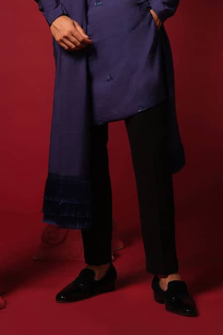 Shop_Amrit Dawani_Blue Cotton, Polyester Embroidery Cutpipes Kurta Set With Stole _Online_at_Aza_Fashions