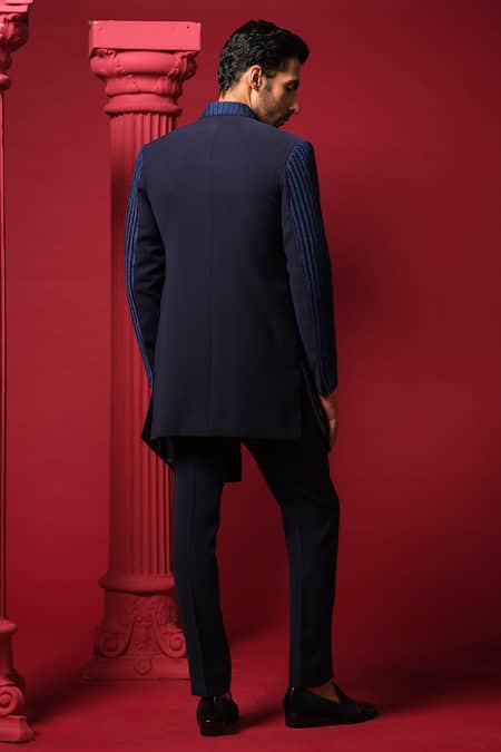 Shop_Amrit Dawani_Blue Polyester, Cotton Beads, Embroidery Bandhgala Pant Set _at_Aza_Fashions