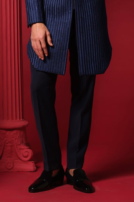 Buy_Amrit Dawani_Blue Polyester, Cotton Beads, Embroidery Bandhgala Pant Set _Online_at_Aza_Fashions