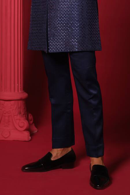 Buy Amrit Dawani Blue Silk, Cotton, Polyester Embroidery French Knot Bandhgala Set Online at Aza Fashions Buy_Amrit Dawani_Blue Silk, Cotton, Polyester Embroidery French Knot Bandhgala Set _Online_at_Aza_Fashions