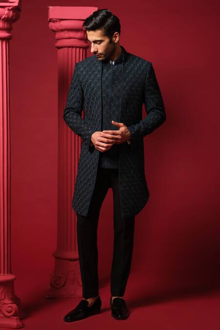 Amrit Dawani_White Cotton, Polyester Beads, Cut Work, Embroidery Resham Nehru Jacket Set _Online_at_Aza_Fashions