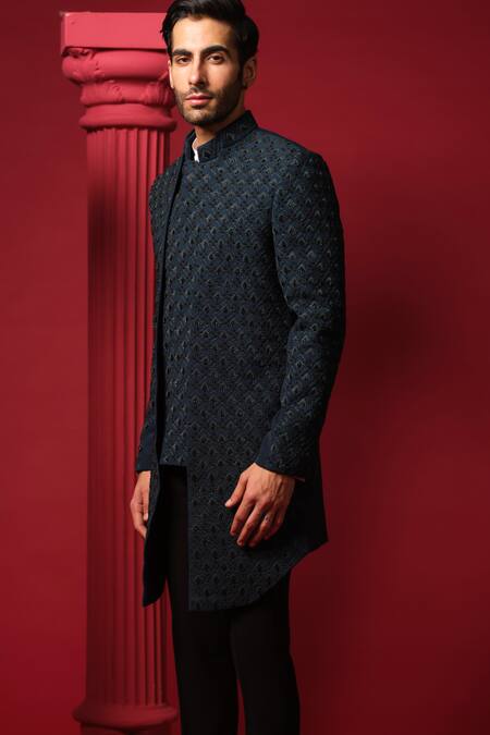 Shop_Amrit Dawani_White Cotton, Polyester Beads, Cut Work, Embroidery Resham Nehru Jacket Set _Online_at_Aza_Fashions