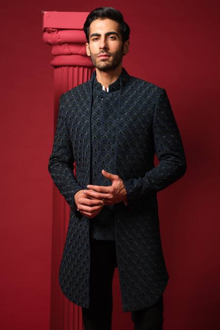 Amrit Dawani_White Cotton, Polyester Beads, Cut Work, Embroidery Resham Nehru Jacket Set _at_Aza_Fashions