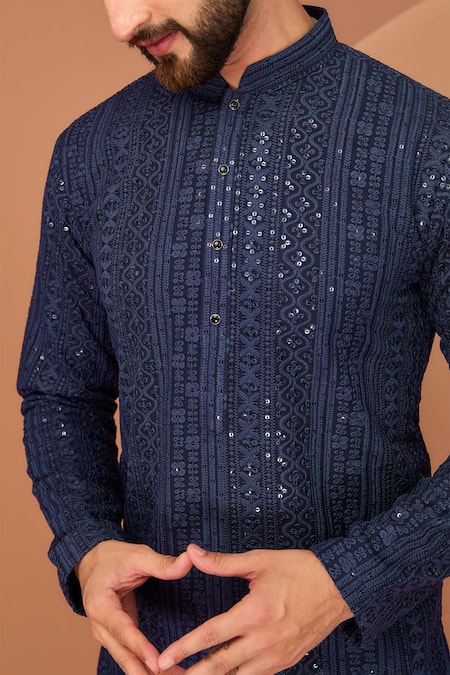 Buy_Kasbah_Blue Georgette Sequins Embroidered Kurta_Online_at_Aza_Fashions