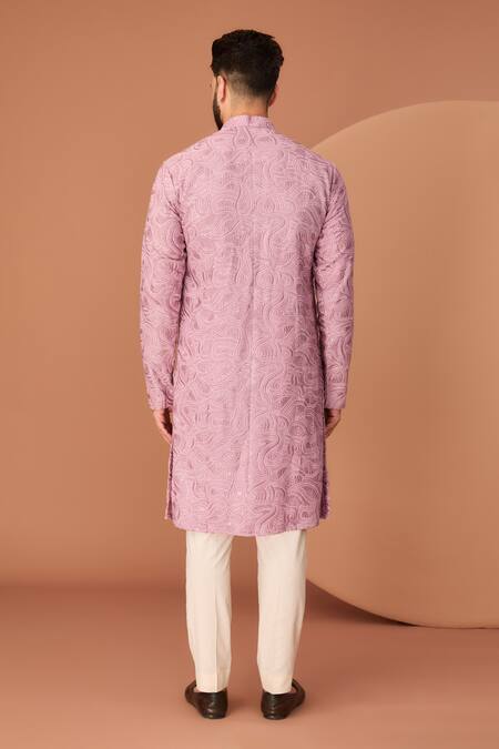 Shop Kasbah Purple Silk Embroidery, Sequins Abstract Pattern Thread Kurta at Aza Fashions Shop_Kasbah_Purple Silk Embroidery, Sequins Abstract Pattern Thread Kurta_at_Aza_Fashions