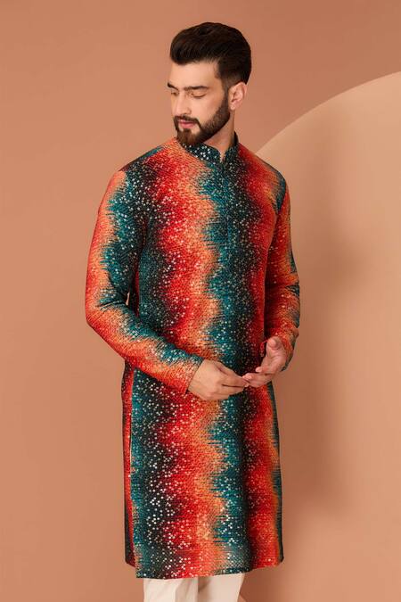 Kasbah Multi Color Georgette Sequins Ombre Embroidered Kurta Online at Aza Fashions Kasbah_Multi Color Georgette Sequins Ombre Embroidered Kurta_Online_at_Aza_Fashions